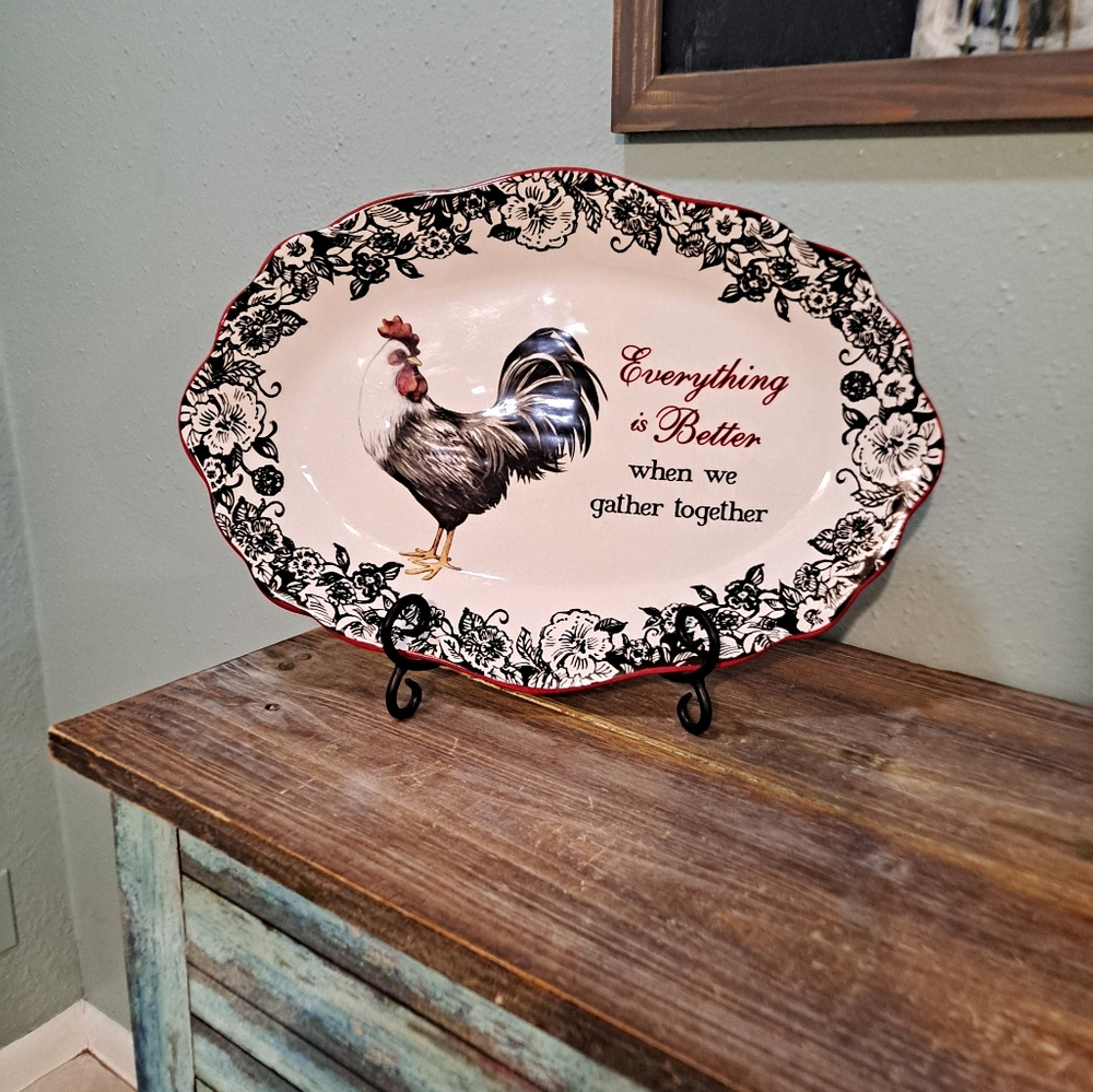 Susan Winget Cracker Barrel Rooster Ceramic Platter #Farmhouse #Rustic #Rooster